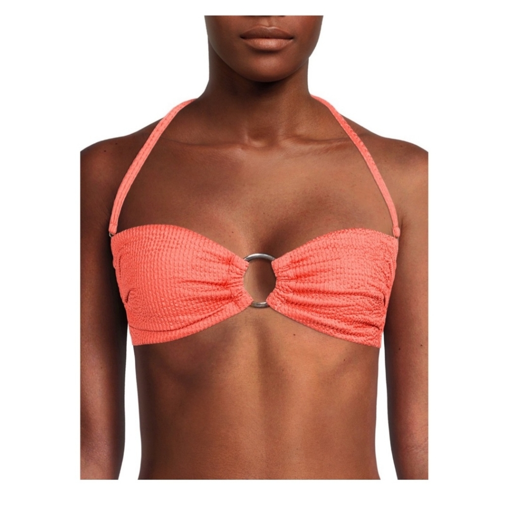 Time And Tru Women's Size Large Crinkle Texture Ring Front Bandeau Swimsuit Top